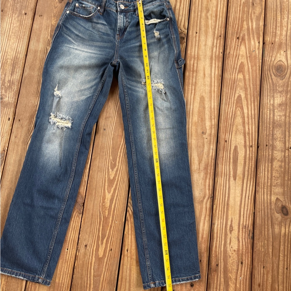 Cleo + Wolf High Rise Straight Carpenter Jeans Distressed Dark Wash 27x32 - Picture 7 of 13